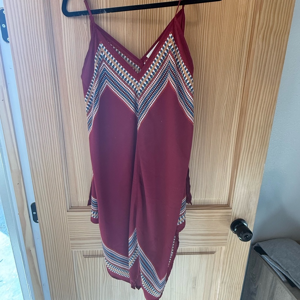 Meraki Bandana style Burgundy Dress with Geometric Pattern
